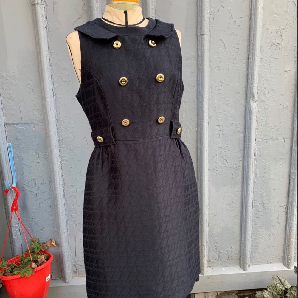 Milly navy jacquard dress with gold button details